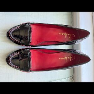 Cole Haan Air Marion black patent pumps with red stitched trim and block heel